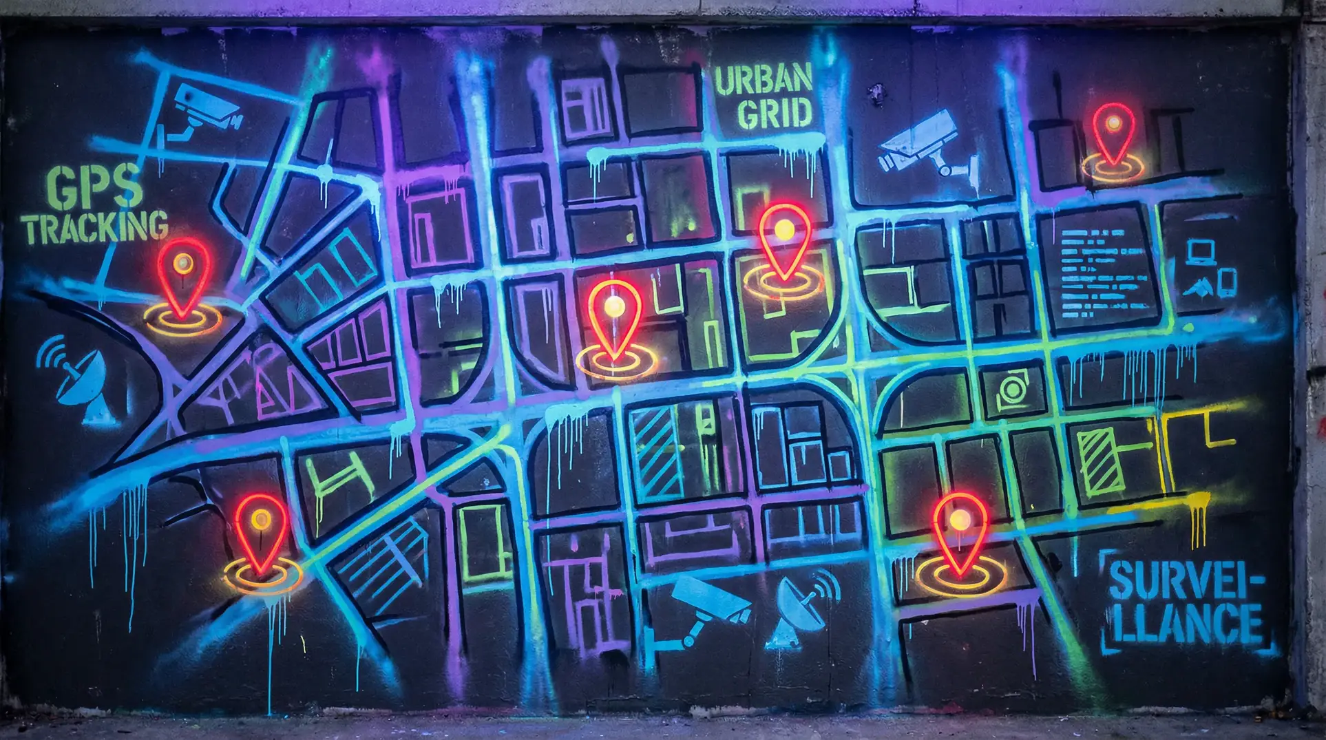 电视上网 狗仔追踪地图 - 城市涂鸦风格